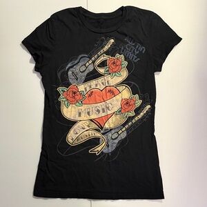 Black Austin City Limits T-Shirt with Heart and Guitar Design